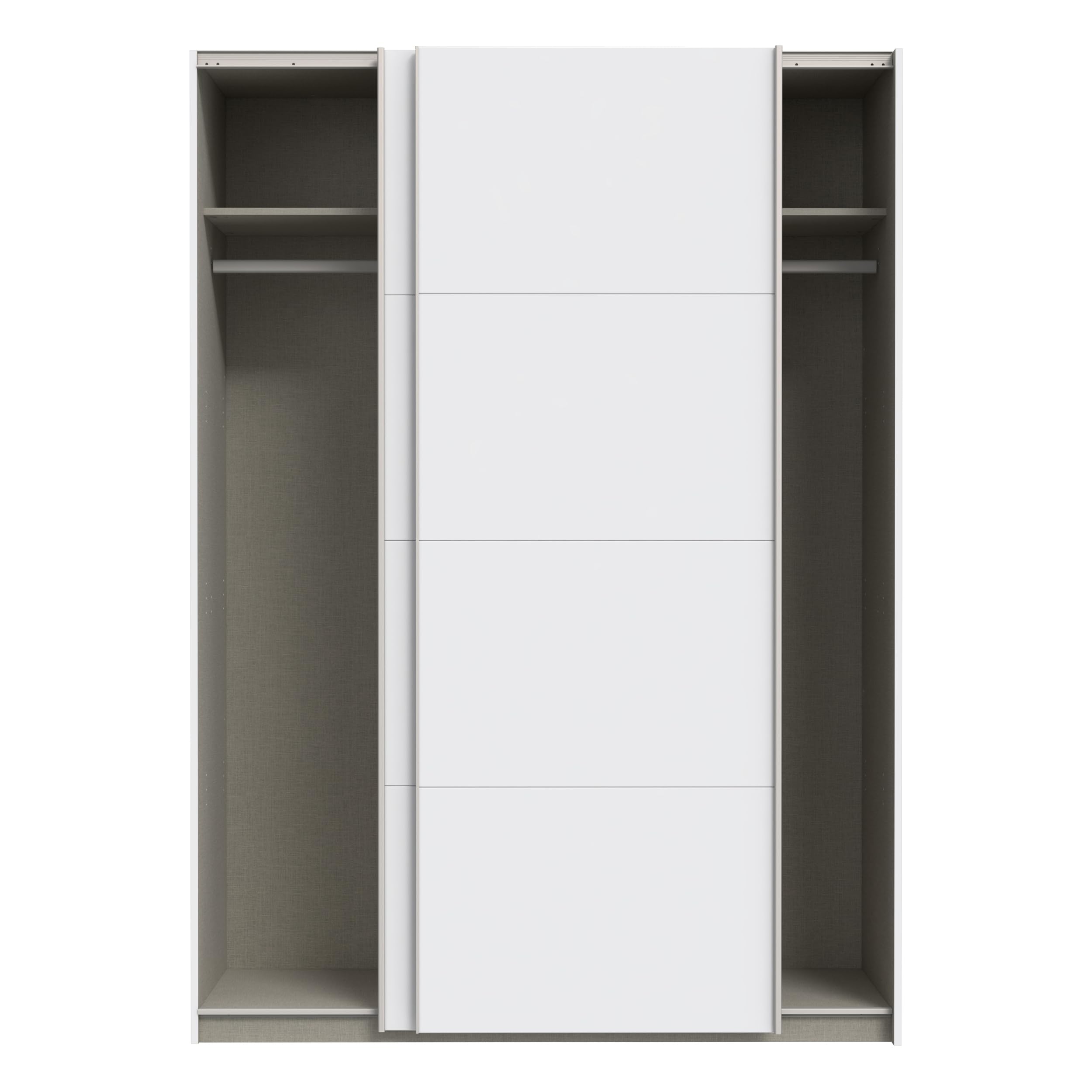 Forte Schach & MATT 2 Kleiderschrank 150, Moderner Schwebetürenschrank mit 2 Türen, Holzwerkstoff, Weiß, 150,1 cm breit, 210,5 cm hoch, 61,2 cm tief