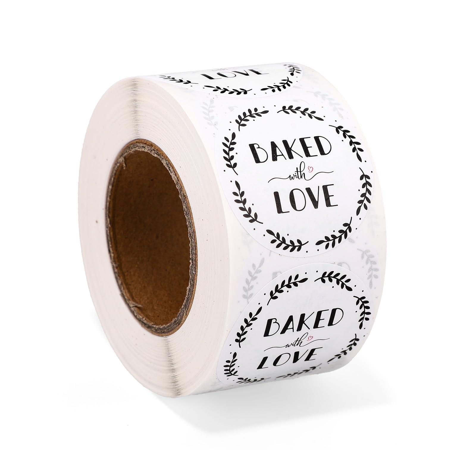 500pcs Baked with Love Stickers, 38mm/1.5 Inch Round White Red Heart Hand Made Bakery Labels Sealing Stickers for Baked Food Goods Canning Jars Cookie Bags