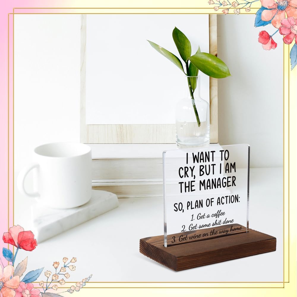 Funny Manager Gift Sign – “I Want to Cry but I Am the Manager” Office Decor, Sarcastic Workplace Quote, Boss Humor Mini Plaque for Women, 4x4 Inch, XXD167 image 3