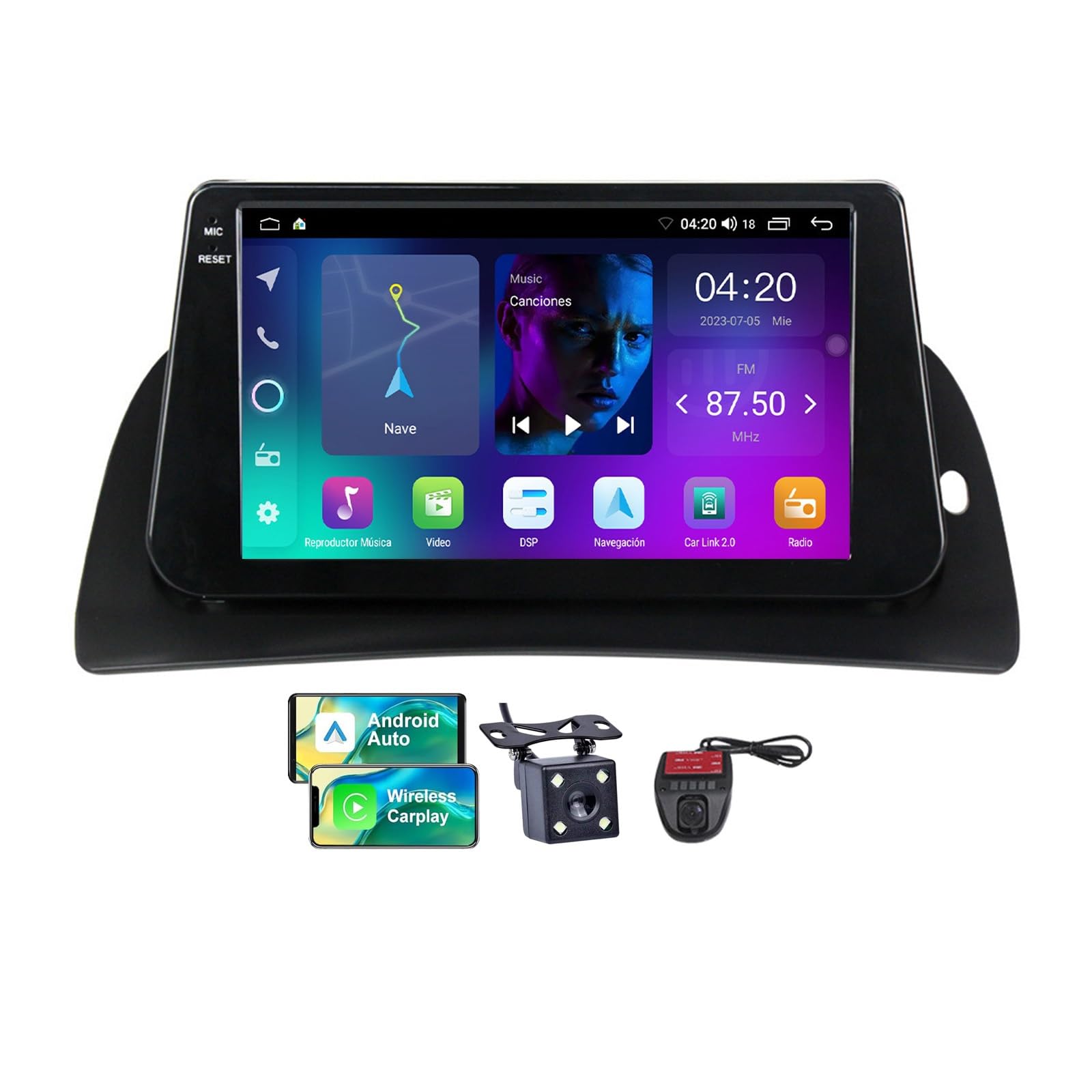 Autoradio Android 13 Renault Kangoo 2008-2015 avec lecteur DVD Dab+ et commandes au volant