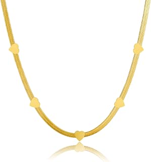 Dainty Gold Layered Necklace for Women, 18K Gold Plated Stacked Herringbone Choker Necklace Coin Pendant Snake Chain Necklace Trendy Rope Paper Clip Layer Necklace Set for Women,, Stainless