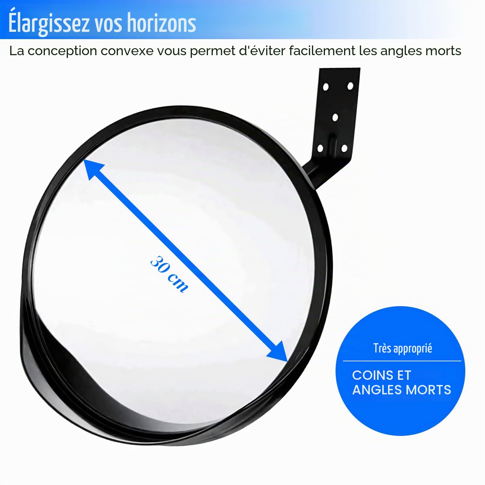 Minvchao Miroir Panoramique Convexe 30 cm - Circulation, Parabolique, Observation pour Rue et Garage - Utilisation Extérieure et Intérieure, Noir