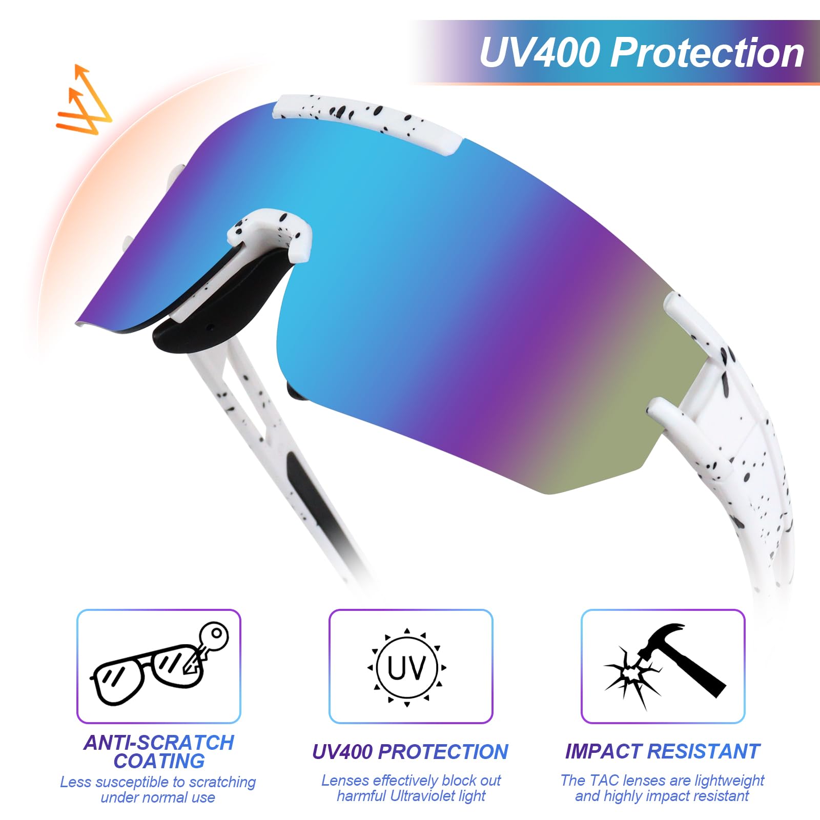 Occhiali Veloci da Ciclismo da Uomo e da Donna, Occhiali Sportivi da Ciclismo, Protezione UV400, Occhiali da Corsa, per Bici da Corsa, Mountain Bike, Golf, Equitazione, Sci, Rave
