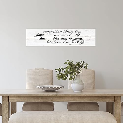 Miniatura 8 de Letrero de madera retro con texto en inglés "Mightier Than The Waves of The Sea Is His Love for You", 4 x 16 pulgadas, arte decorativo de pared