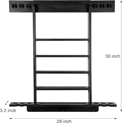 Miniatura 5 de Soporte de pared para palo de piscina, soporte para tacos de piscina, soporte de paleta de ping pong, soporte de dardos 3 en 1, 100% madera maciza,