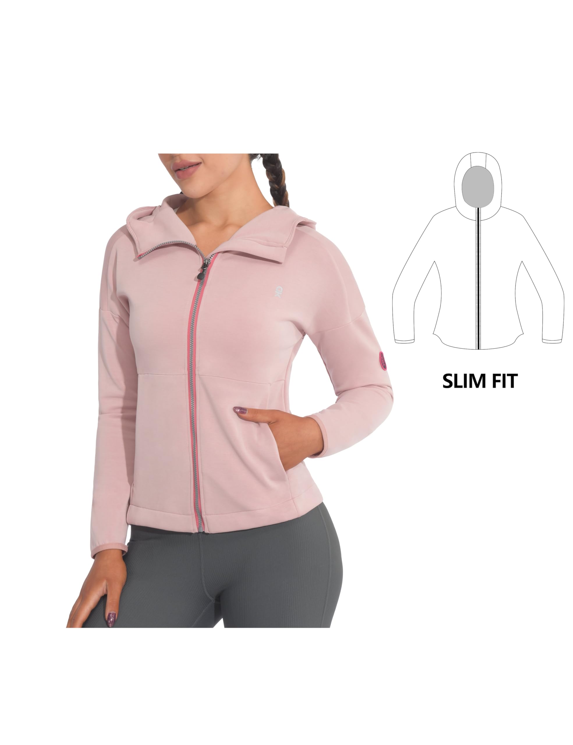 Little Donkey Andy Women's Lightweight Stretch Running Jacket, Full Zip Athletic Hooded Jackets, Moisture-Wicking (Misty Rose S)