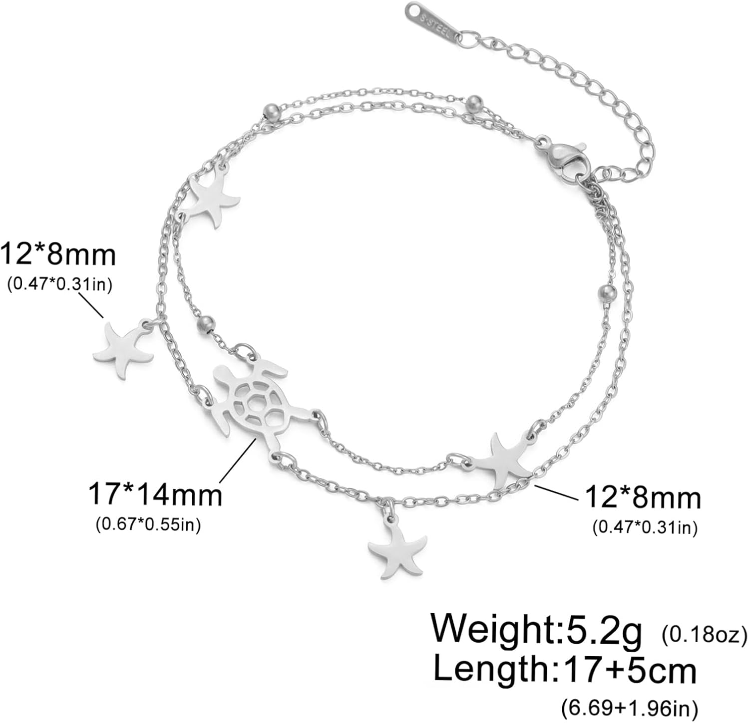 UNIFT Sea Turtle Starfish Bracelet Anklet For Women Stainless Steel Hollow Out Adjustable Layered Summer Beach Nature Ocean Jewelry Gifts - Image 6