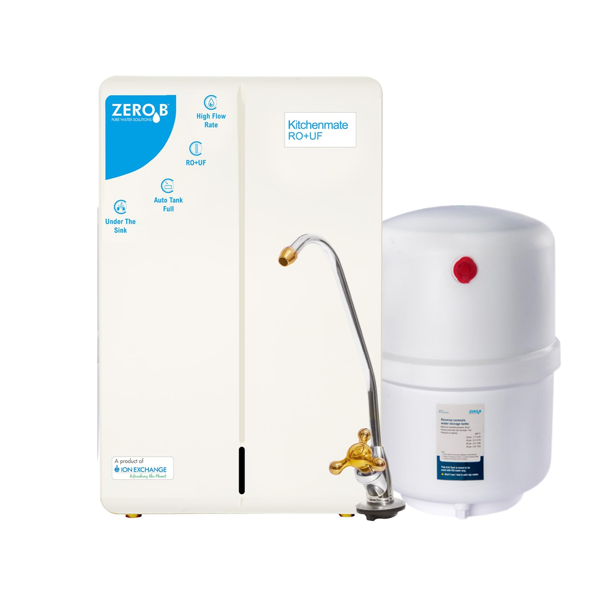 Zero B Kitchenmate RO + UF Under the Sink Water Purifier | 7 Stage Purification | 8L Hydro pneumatic Storage Tank | 9 LPH High Flow Rate | Ideal for Modular Kitchens & Offices (White)