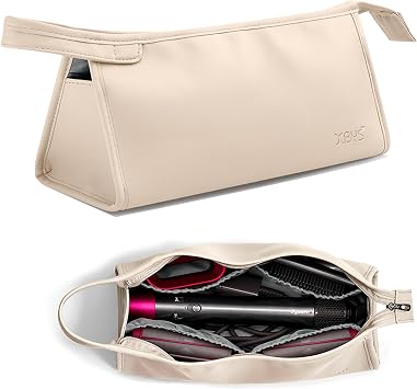Veki Portable Travel Storage Bag Compatible with Dyson Supersonic Hair Dryer, PU Leather Protective Carrying Case for Dyson Airwrap Styler, Travel Organiser Bag for Hair Curler Accessories Beige
