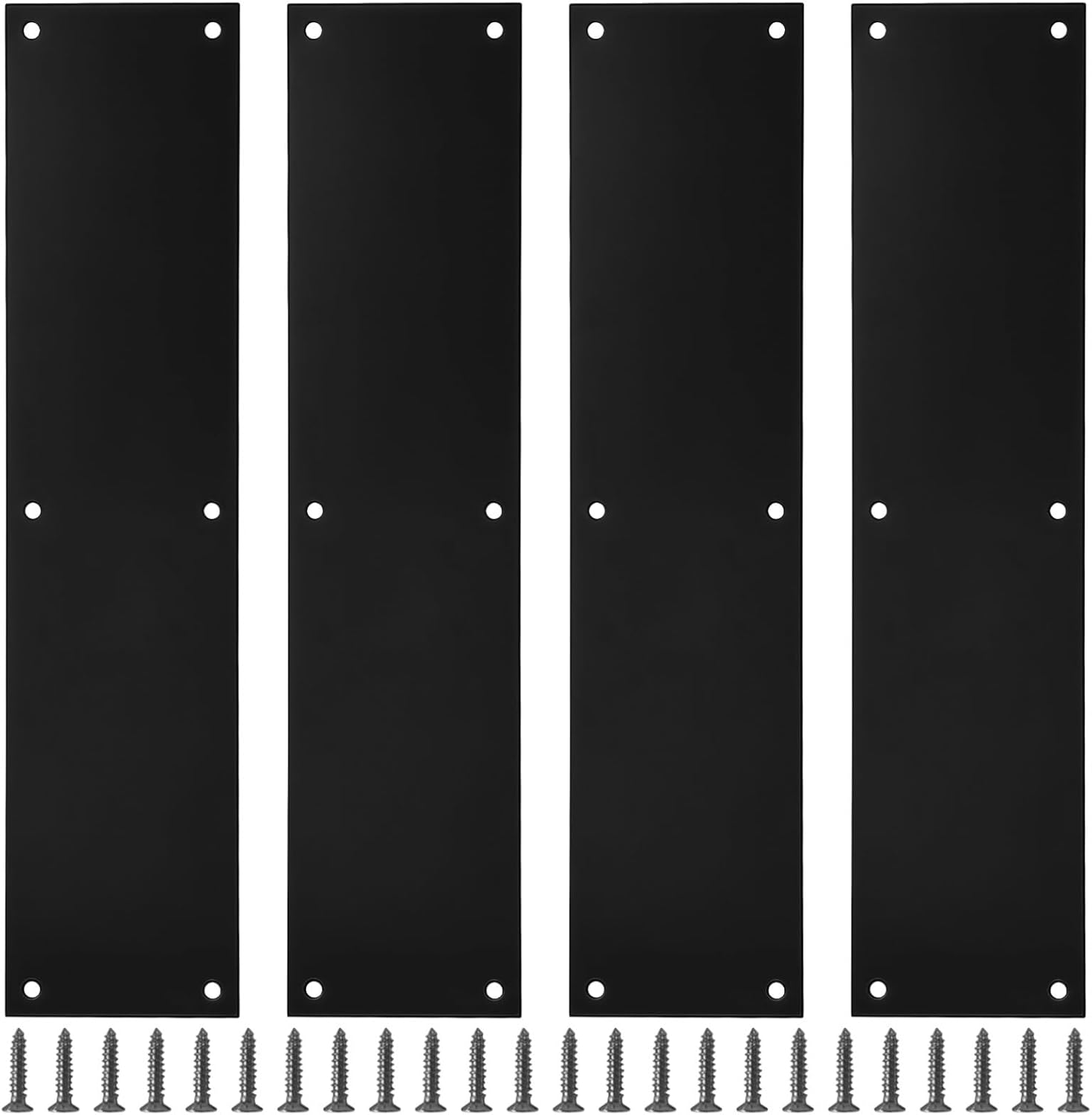 4 Pcs Door Push Plate 3.5 X 15 in, Black Stainless Steel Kick Plate, Heavy Duty Protector, Includes 24 Screws