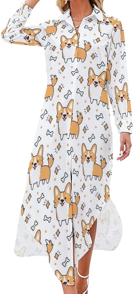 Amazon Co Jp シャツワンピース ボタンワンピース かわいい コーギー 犬柄 レディース シャツスカート ロングワンピース シャツわんぴ ドレス 長袖 ボタンダウン ブラウス 膝丈 大きいサイズ Aライン 体型カバー ゆったり カジュアル 着痩せ ゆったり Vネック 服 Amazon Co Jp シャツワンピース ボタンワンピース かわいい コーギー 犬柄 レディース シャツスカート ロングワンピース シャツわんぴ ドレス 長袖 ボタンダウン ブラウス 膝丈 大きいサイズ Aライン 体型カバー ゆったり カジュアル 着痩せ ゆったり Vネック 服