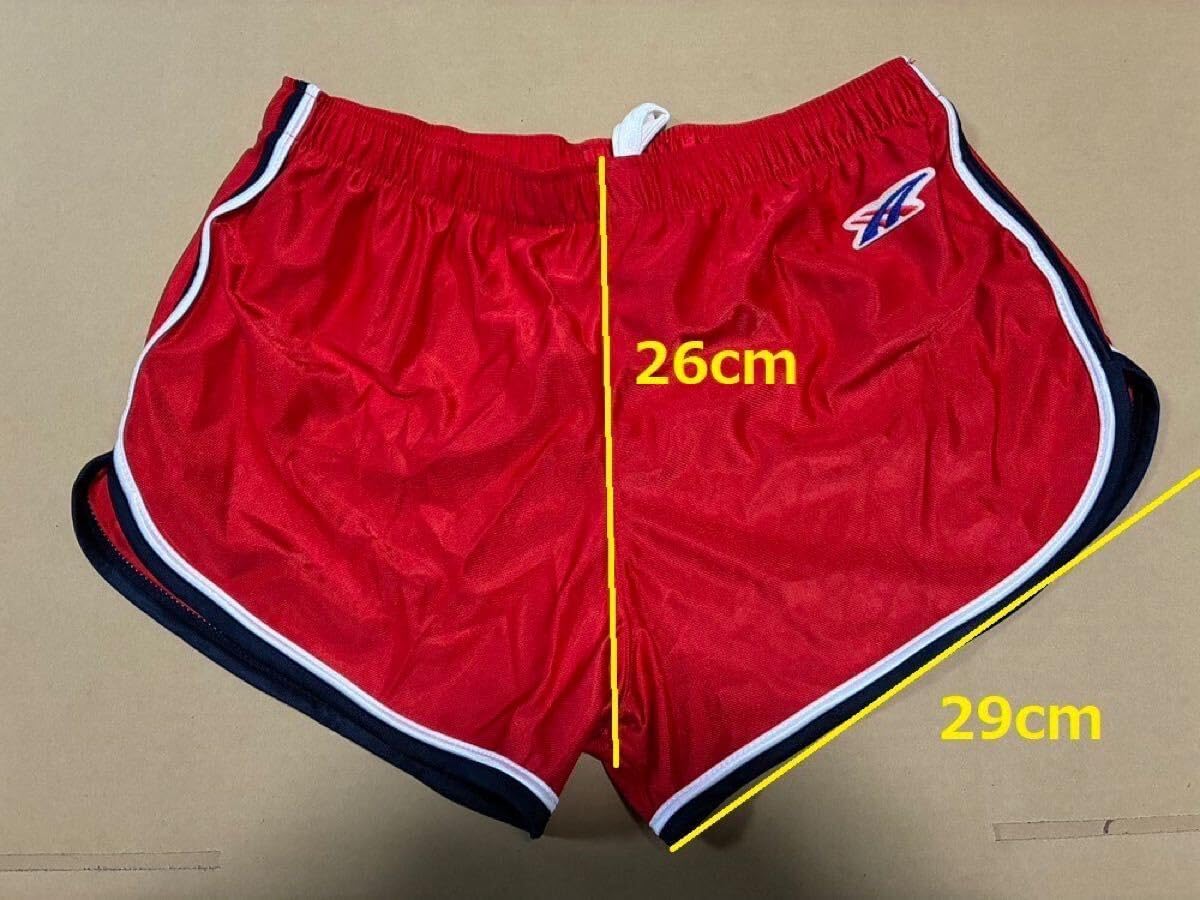 新品 90年代 ビンテージ 日本製 アシックス ショートパンツ サッカー M 80's アシックス W80 赤×紺 男子 ランパン 短パン ショート