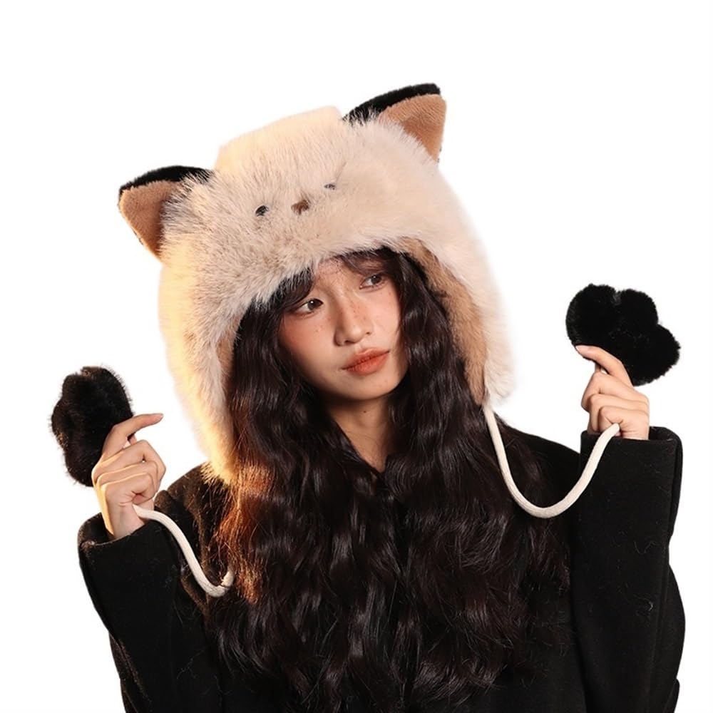 Chapeau de ski original style cosplay avec oreilles d'animaux fausse fourrure