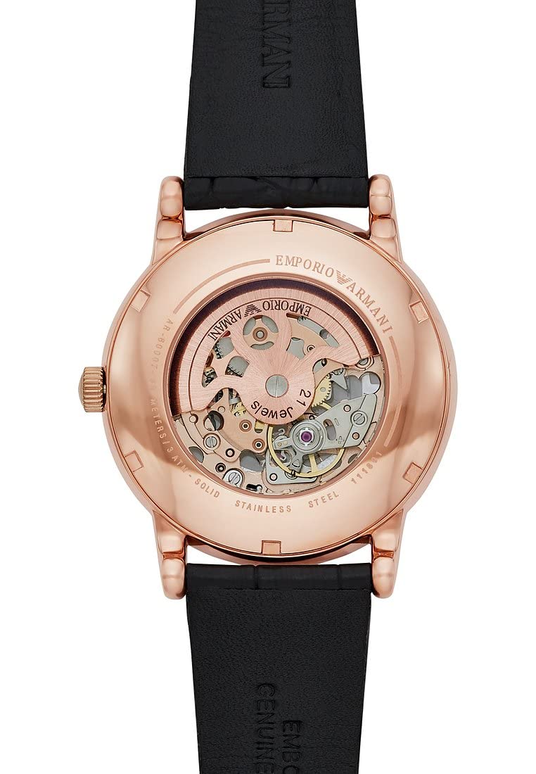 Emporio Armani Watch for Men, Automatic Movement, 43 mm Rose Gold Stainless Steel Case with a Leather Strap, AR60007