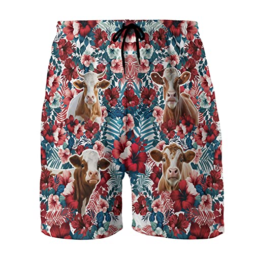 Floral Cow Mens Shorts - Summer Beach Hawaiian Shorts for Men - Drawstring Beach Shorts, Mens Swimming Trunks Set 2