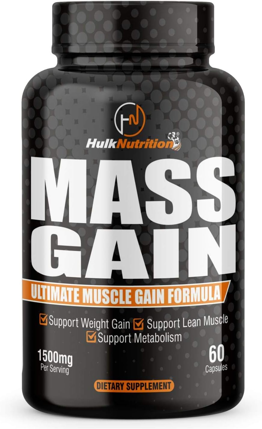 HulkNutrition Bulk Gain Mass & Weight Gainer Capsule for Fast Weight & Muscle Gain, Daily Muscle Building Weight Lifters Supplement for Muscle Growth, Stamina & Strength, For Men & Women - 60 Cap.