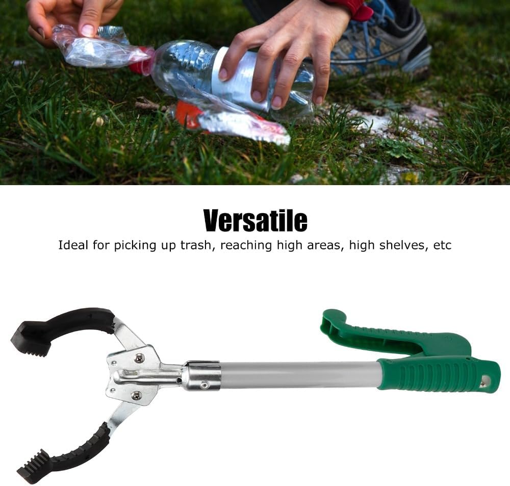 16.1in Long Aluminum Alloy Reacher Grabber Tool Ergonomic Lightweight Design with Soft Rubber Head Handle Gripper for Trash Pickup & High Shelves
