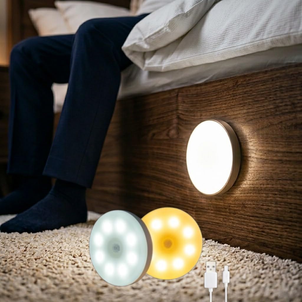 Kit 3 Luminárias LED Yaires Store com Sensor de Movimento – Recarregável USB, Luz Automática com Ímã e Adesivo para Armário, Escada e Corredor (Luz Branca)
