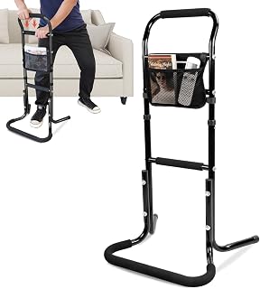 Soporte de silla para personas mayores, altura ajustable, barra de agarre para silla, pasamanos de transferencia, color negro