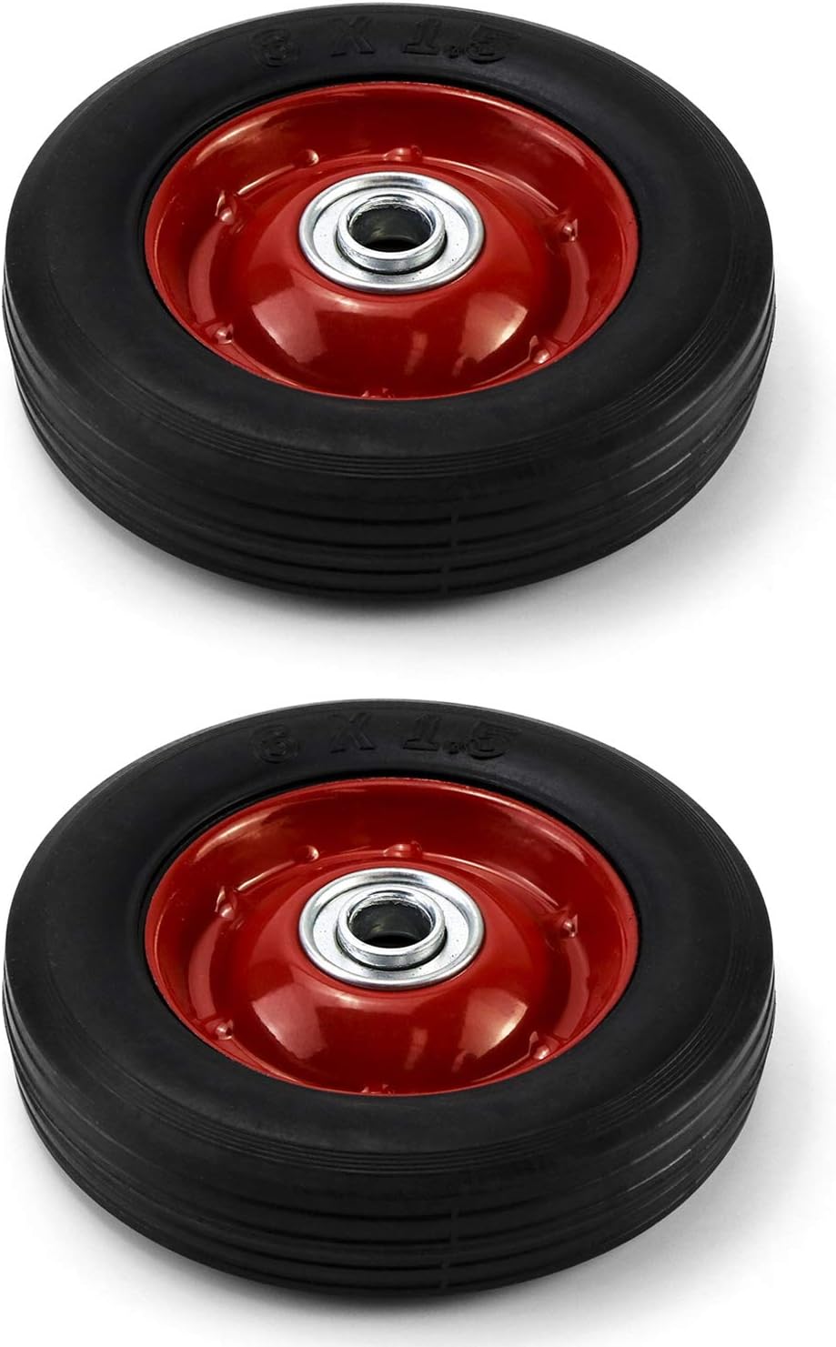 QWORK 2 Pack 6" x 1.5",5/8" Axle, Premium Rubber Wheel with Ball Bearing, Hand Truck Wheel, Capacity up to 132 lbs