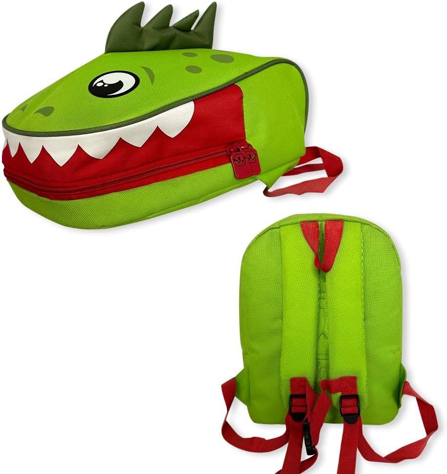 Mochila Infantil Dinossauro Verde, 7 Litros, Design Criativo com Zíper Vermelho, Passeio, Maternal Unissex Dinossauro, Mochila Escolar creche - O Seu Dia com Diversão