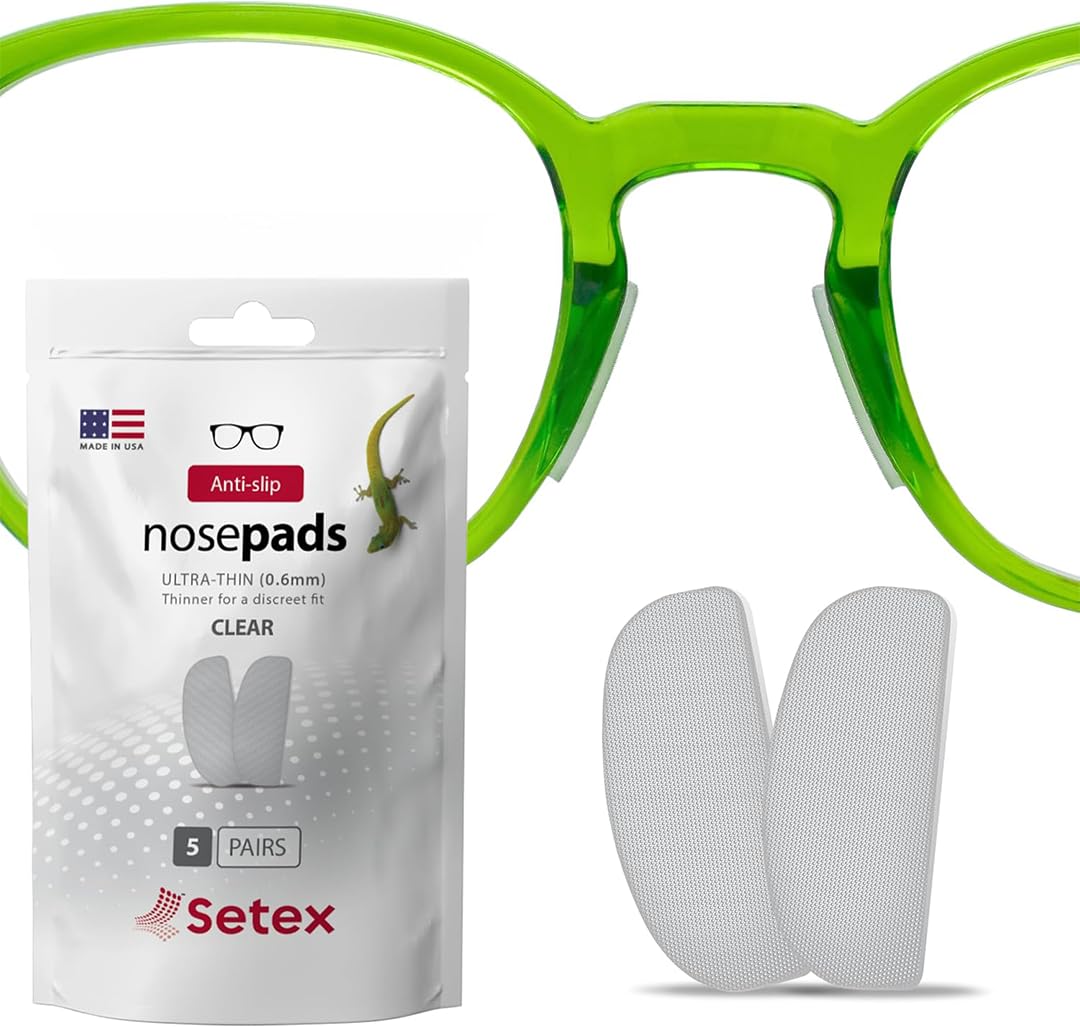 Setex Gecko Grip – Noski Do Okularów (5 Przezroczystych Par) – Antypoślizgowe Ultra-Cienkie 0.6 Mm, Mikroteksturowane Włókna, Ultra-Mocna Przyczepność, Ultra-Miękkość, Samoprzylepne, 0.6 × 7 × 16 mm