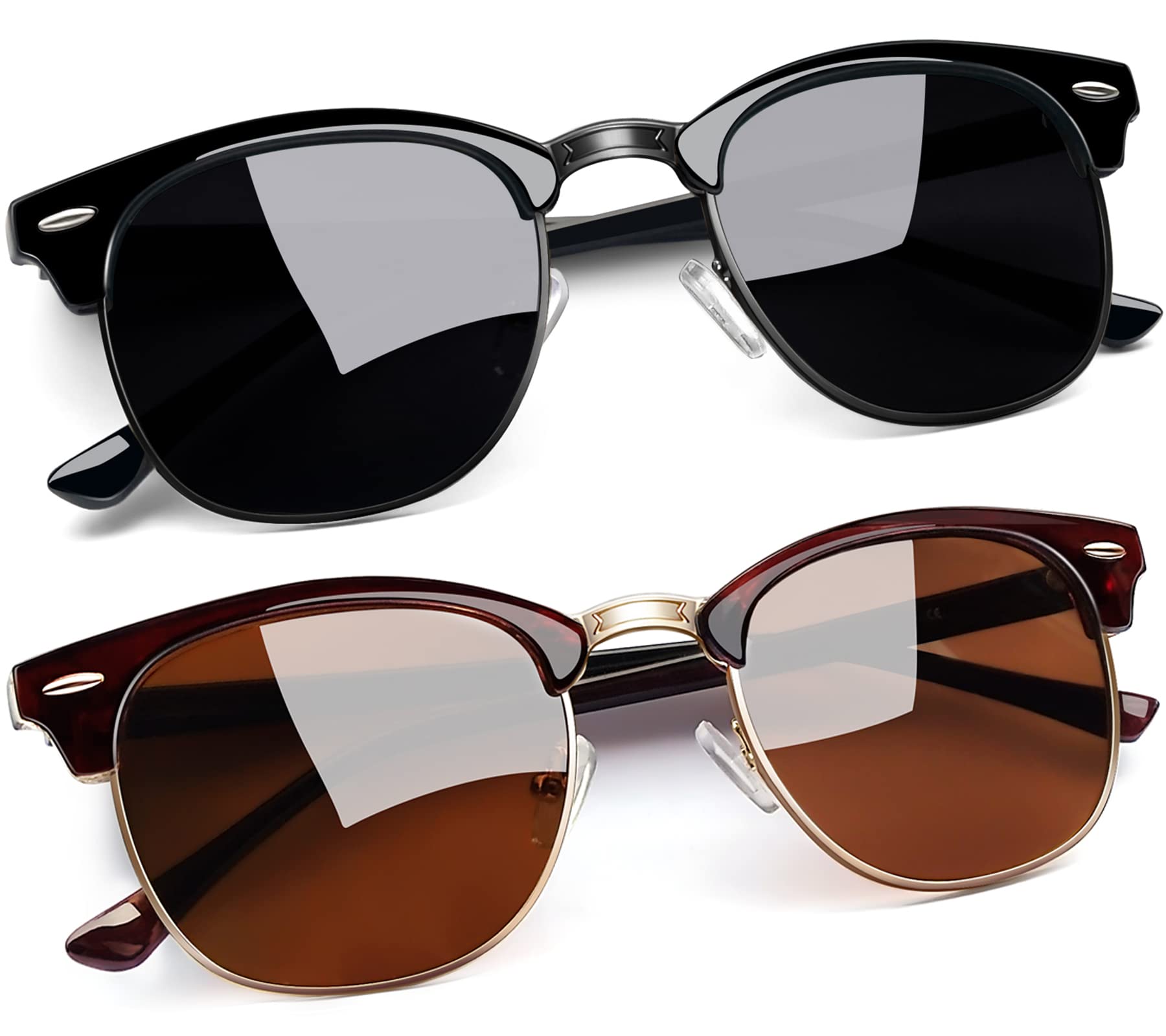 Joopin Vintage Sunglasses Half Frame Sun Glasses Polarized UV Protection Browline Shades for Women Men