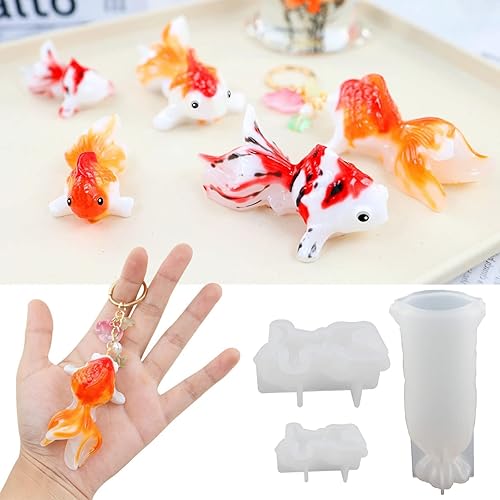 Miniatura 4 de Koi Fish - Moldes de resina de silicona 2 piezas de molde de silicona de pez dorado pequeño 3D molde de fundición de resina epoxi animal para
