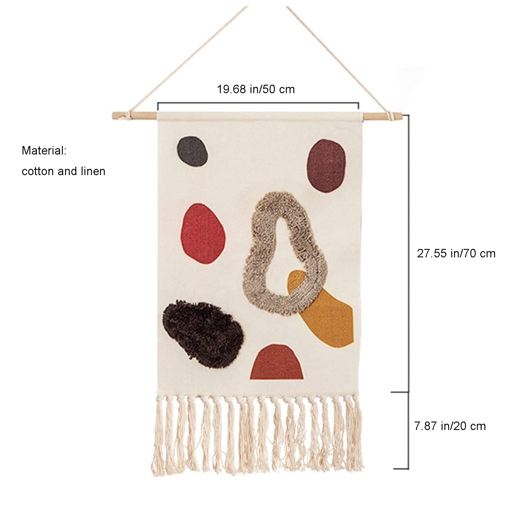 WABMJGW Arazzo da parete in macramè azteco a macramè, arazzo trapuntato bohé, fatto a mano, con nappe e macramè, in cotone, decorazione da parete, per camera da letto, decorazione, A-50 x 70 cm