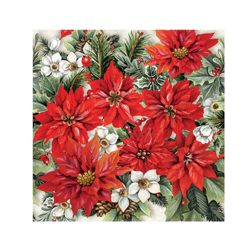 Set of 2 Individual Decoupage Paper Party Napkin Christmas Poinsettia Watercolor Decor Luncheon Napkins for a Birthday Holiday, Wedding, Cocktail Party