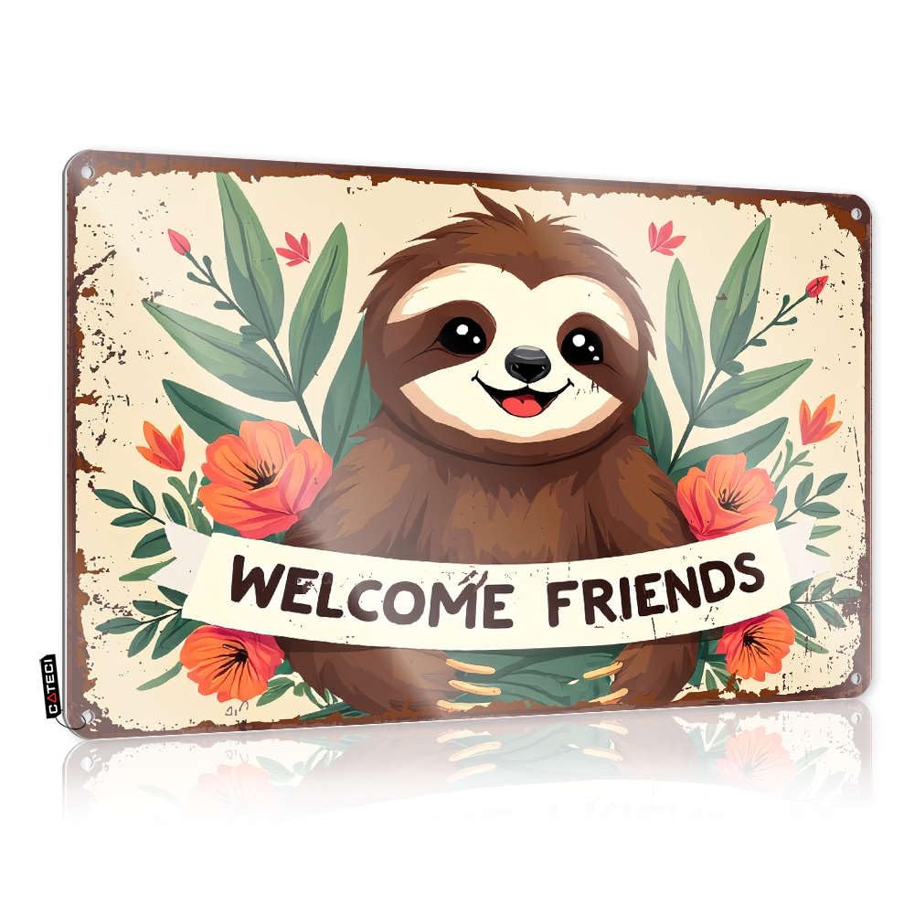 Metal Tin Sign Gothic Wall Decor Indoor Outdoor | Guard Humorous Warning A Cheerful Sloth Surrounded By Vibrant Flowers/Funny Garage(30X40CM)
