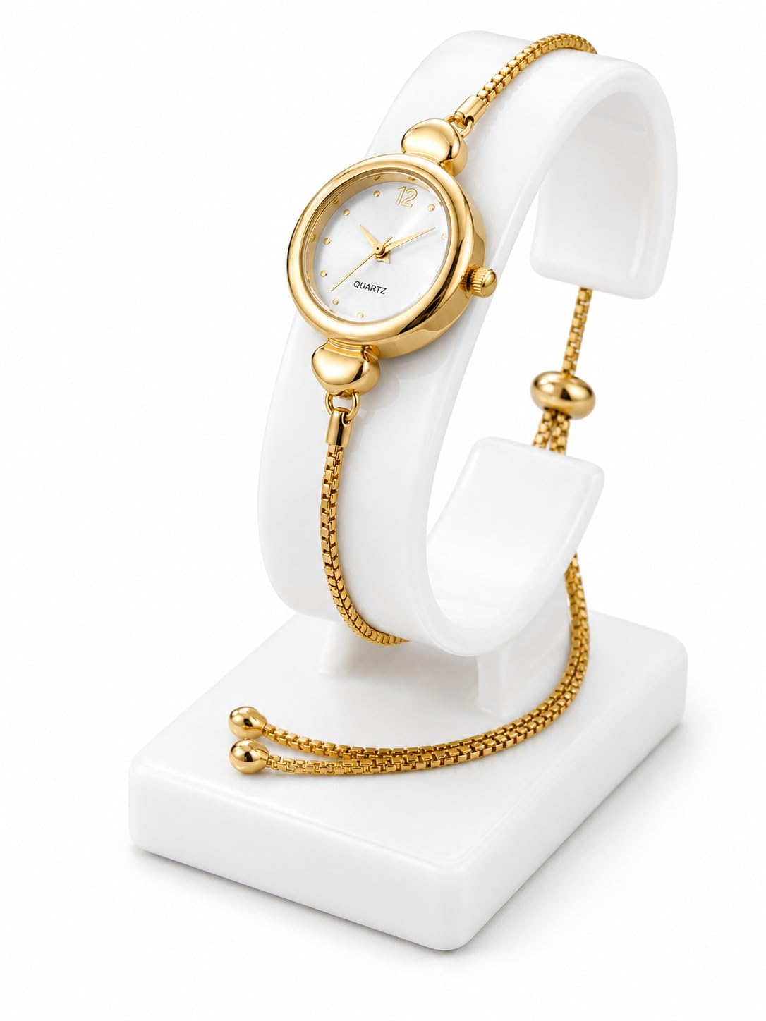 Women's Gold-Tone Quartz Watch with Chain Bracelet-image-49