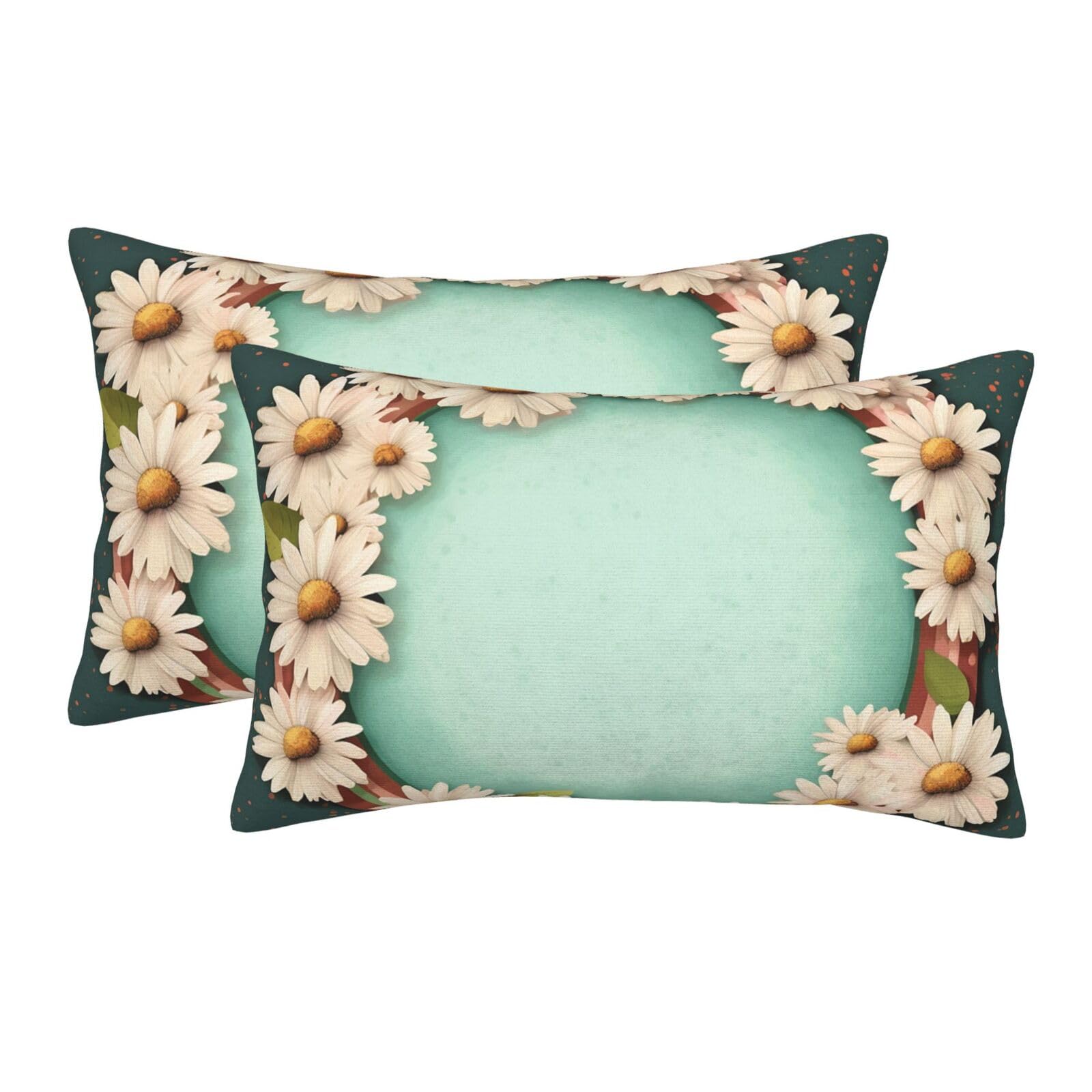2 Pack Standard Size Pillow Cases for Hair and Skin Soft Breathable Pillow Case Covers with Hidden Zipper with Daisies and Frame Pillowcase 14"x20" Pillow Cover for Sleeping Gift