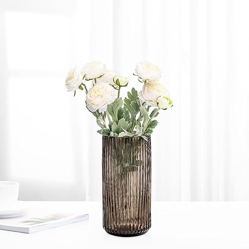 Miniatura 7 de Florero de cristal grueso, jarrón cilíndrico acanalado para mesa de comedor de granja, centros de mesa, decoración, estantería, mesa de comedor,