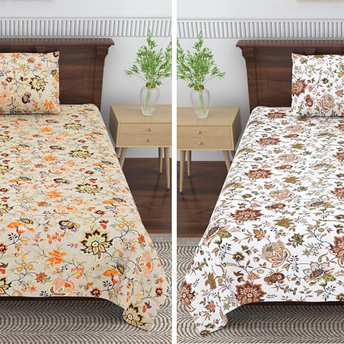 Image of Mafatlal 144 TC Saanjh Cotton Single Bed Sheets Set of 2 (90 x 60 Inches) | Smooth Finish, Breathable & Long Lasting | Brown N Beige