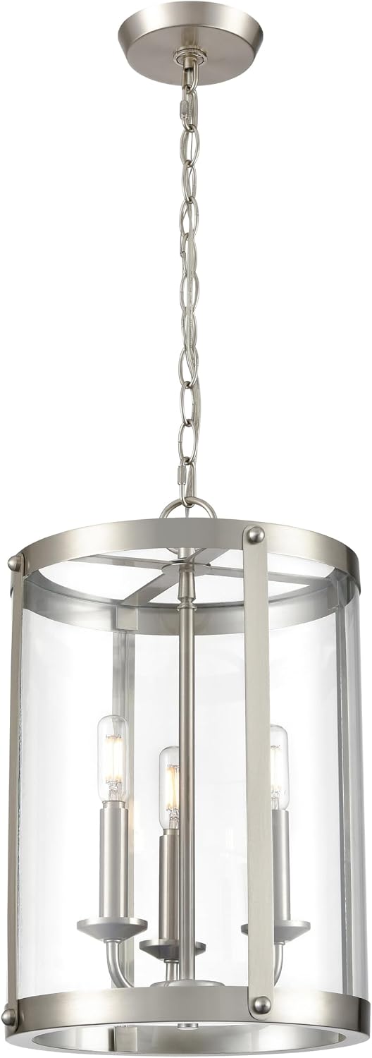 ML Lighting | Aydenn Collection | 94003-BN | 3 Light Pendant in Brushed Nickel Finish with Clear Glass Shade | Perfect for Kitchens, Dining Rooms, Living Rooms, Entryways, Hallways