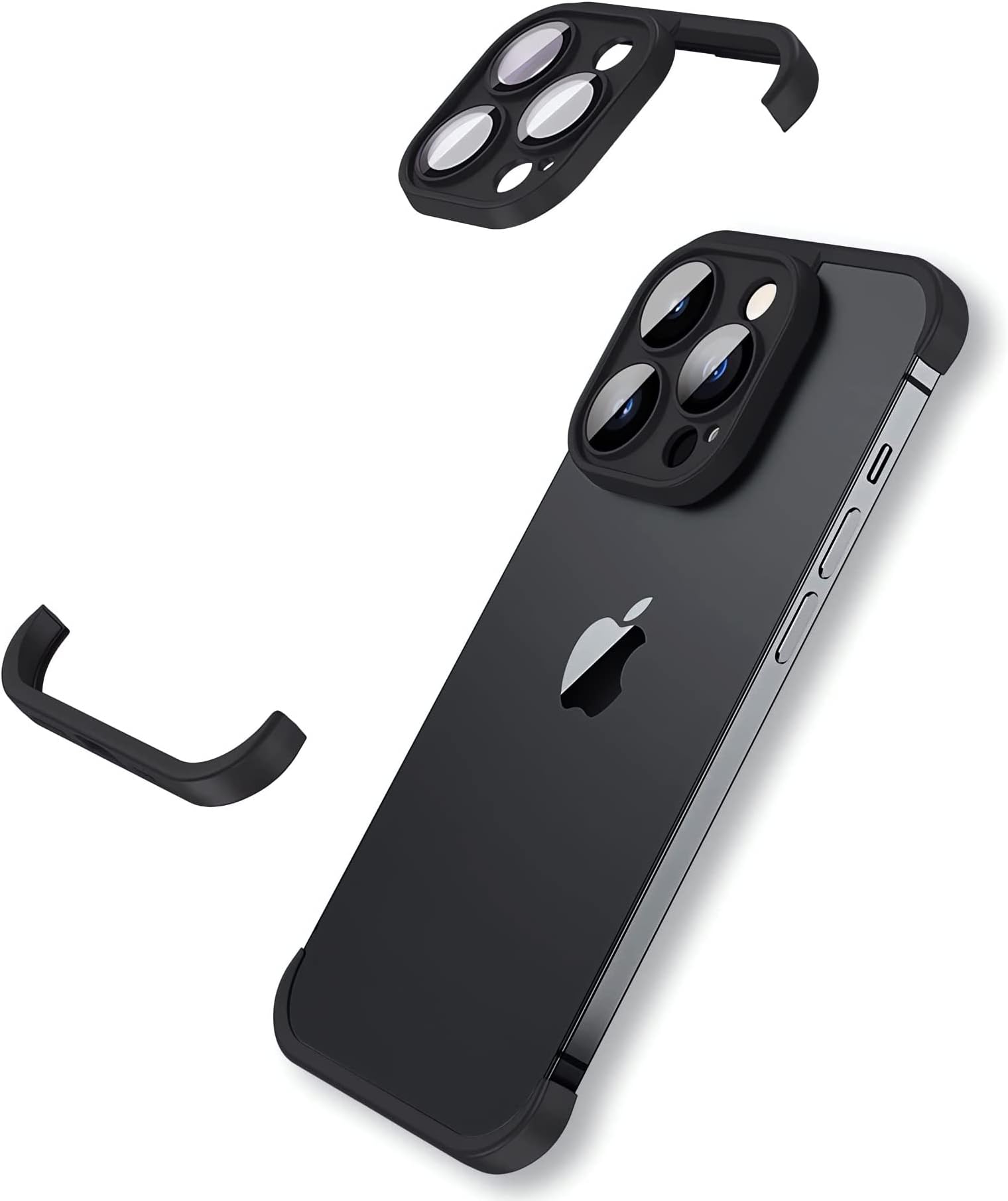 Frameless Case for iPhone 12 Pro Max Case with Camera Protector, Soft Silicone Shockproof Phone Borderless Cover, Ultra-Thin Lightweight Bumper Frameless Slim Cover,Black