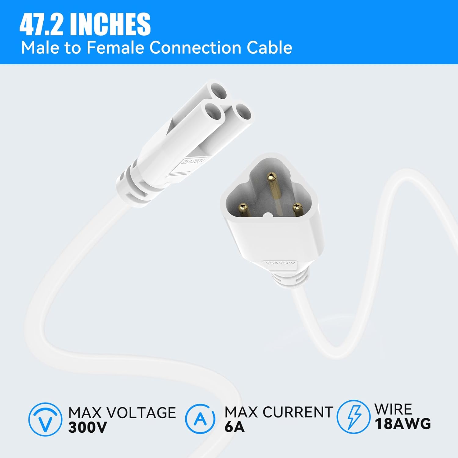 SHOPLED 4FT Extension Cords for T5 T8 LED Shop Lights, 1.2 Meter Male to Female Connection Cable for Linkable Integrated Tube LED Lights (4-Packs)