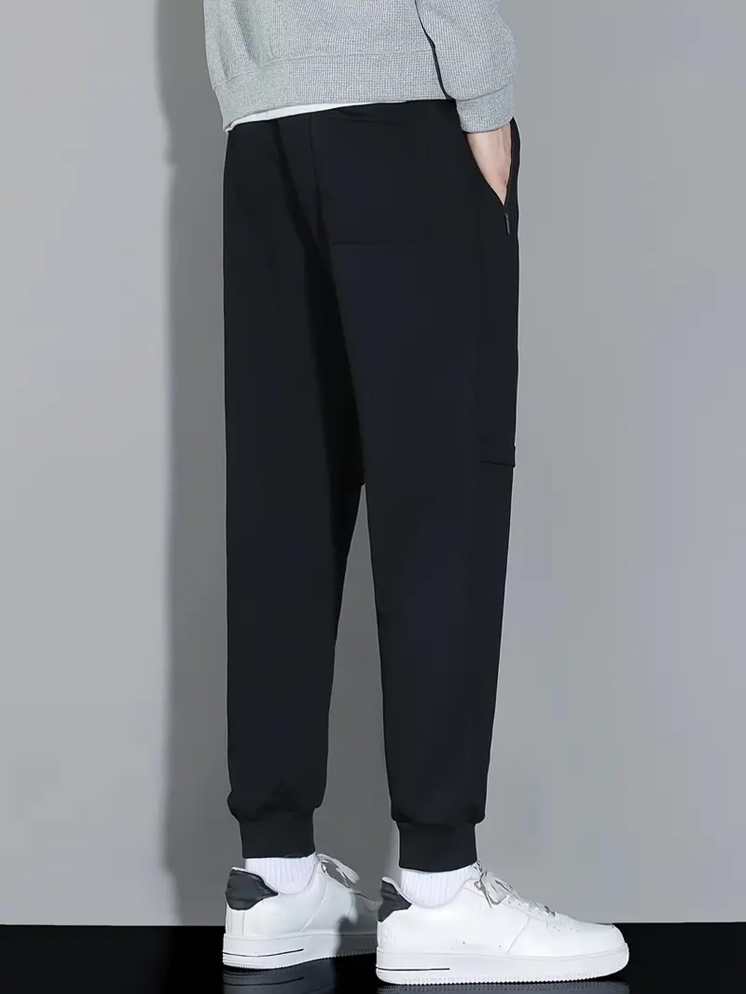 Lymio Męskie spodnie do biegania o kroju slim fit ze średnim stanem w pełni rozciągliwe (TP-47-49)