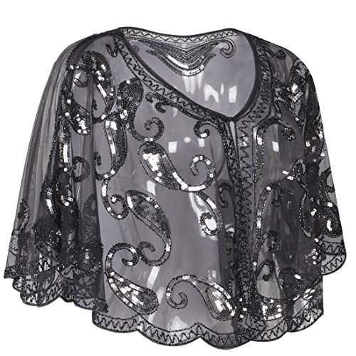 PrettyGuide Women's 1920s Sequin Shawls Sparkly Flapper Evening Wrap Cape3
