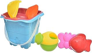 دلو شاطئ بلاستيكي عالي الجودة مع أدوات رمل متنوعة للأطفال، مجموعة من 7 قطع متعددة الأشكال وألوان للمرح وساعات لا نهاية لها من الترفيه - متعدد الألوان