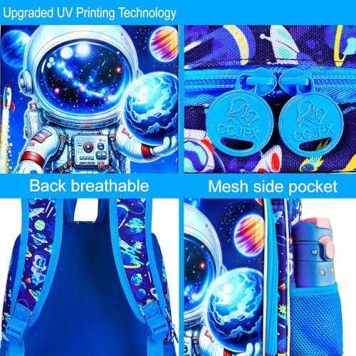 Image of 3Pcs Space Backpack for Boys, 16 inch Astronauts Bookbag with Lunch Box, Kids School Backpacks Set for Elementary Preschool Kindergarten (Blue)