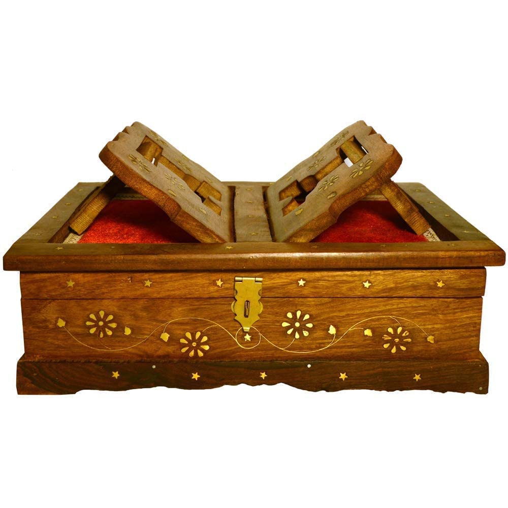 ANB Enterprises Wooden Rehal Box Stand/Geeta Stand Book Stand/Bible Stand/Ramayana Stand Reading Books Stand Wooden Storage Colour :- Brown