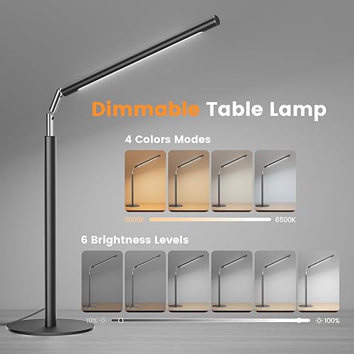 Miniatura 3 de Lámpara de escritorio LED de metal para oficina en casa, luz de escritorio industrial plegable con base, lámpara de mesa regulable de 16 pulgadas
