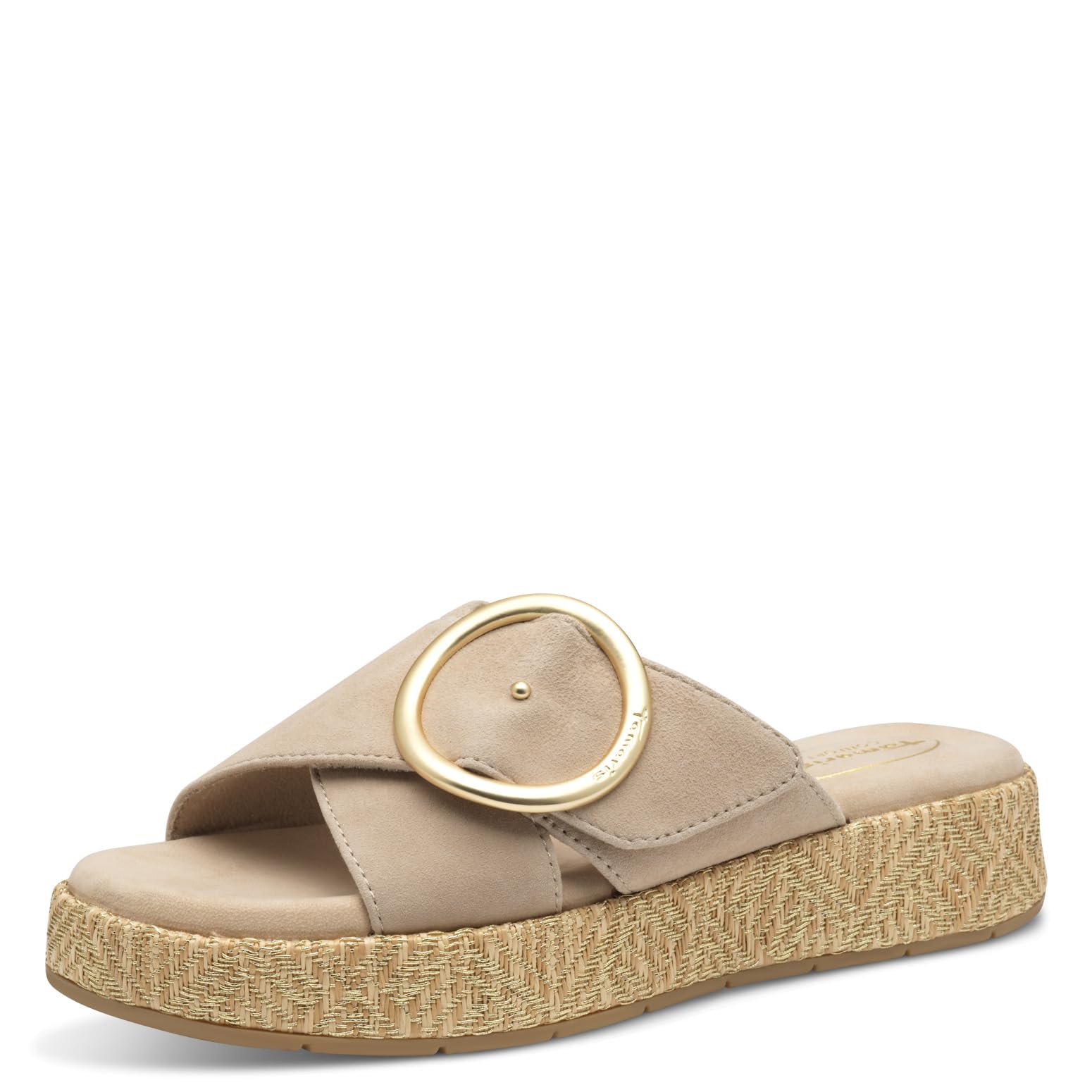 Tamaris Comfort Women’s Leather Mules with Velcro, Beige, 7,5 UK