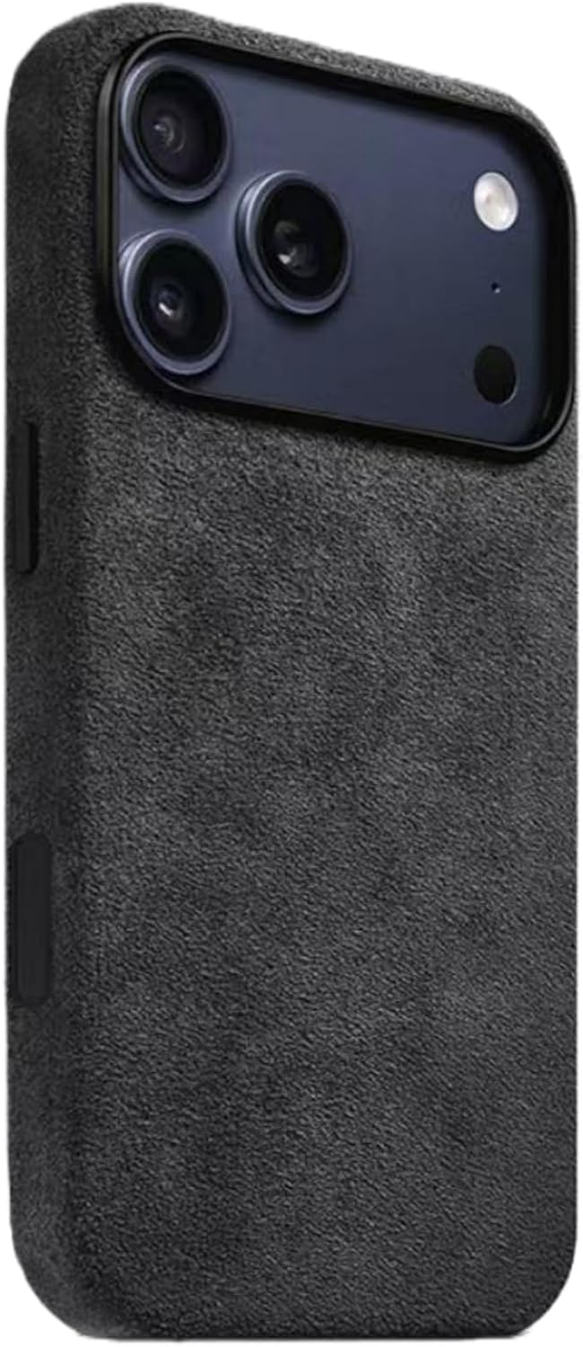 Magnetic Suede Phone Case for iPhone 17/17 Air/17 Pro/17 Pro Max, Crafted with Italian Suede-Like Microfiber Fabric, Metal Buttons, Drop Protection, Slim Washable Design(Black,17 Pro)