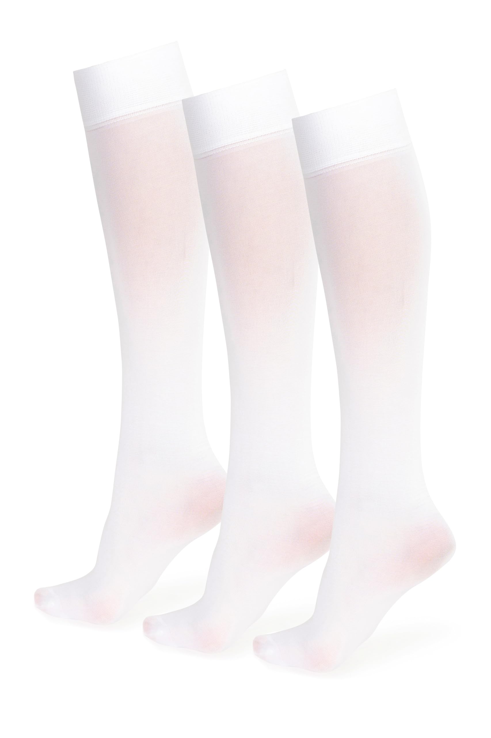 NOQ Women Socks Ladies Knee-highs Plain 40 DEN Opaque Microfiber Matte Classic with Comfort Top One Size Socks Marta, Bianco 3-Pack