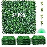 VEVOR 24PCS 20'x20' Artificial Boxwood Panels,Boxwood Hedge Wall Panels,Artificial Grass Backdrop Wall 1.6', Privacy Hedge Screen UV Protected for Outdoor Indoor Garden Fence Backyard