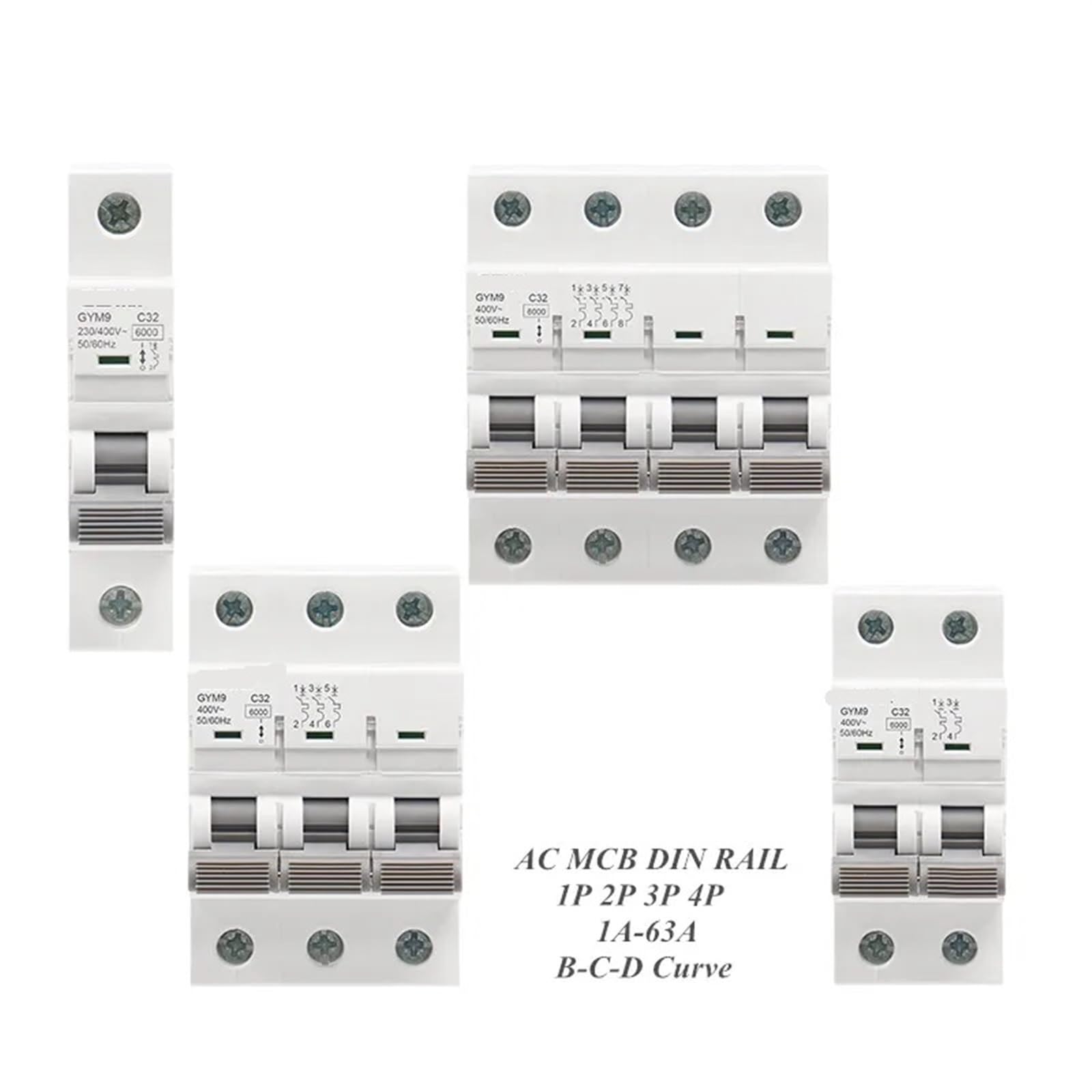 GYM9 1P MCB 6A-63A Din Rail 220V 400V disjoncteur AC Type 6KA capacité de coupure courbe C 1 pièces(20A)