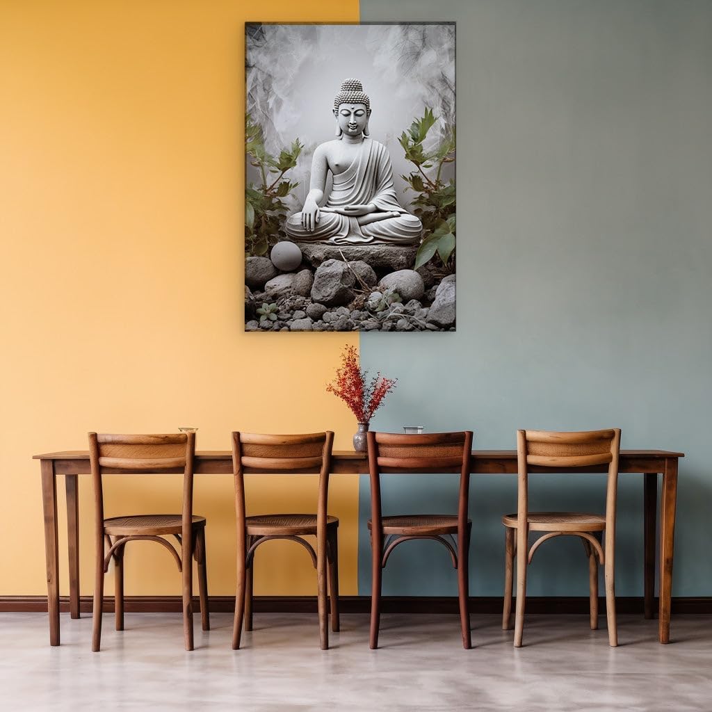 Canvas for Living room. Serenity Embodied: Discover Peace in the Presence of a Meditative Buddha Statue, 27 x 18 inch Canvas Wall Art - Expansive Panoramas - Modern Home Decor - 69x46 cm (27x18 inch)